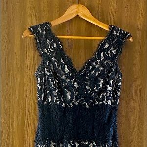 maxi dress, navy blue with white under liner ,size 2 ,one time used